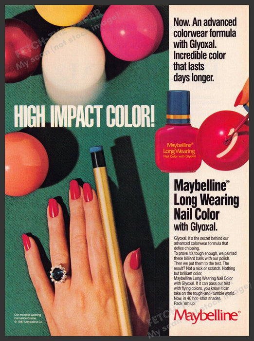 Maybelline 1980s Magazine Print Advertisement 1988 Nail Long Wearing Glyoxal Fetch-the-Paper