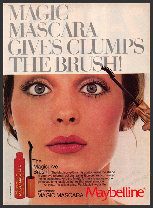 Maybelline 1980s Print Advertisement 1983 Magic Mascara Eyes Fetch-the-Paper
