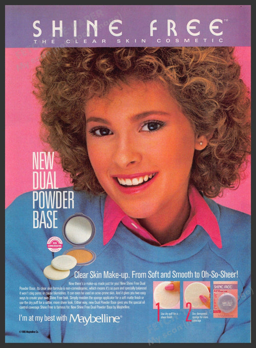 Maybelline 1980s Print Advertisement 1986 Shine Free Curly Haired Model Maybelline