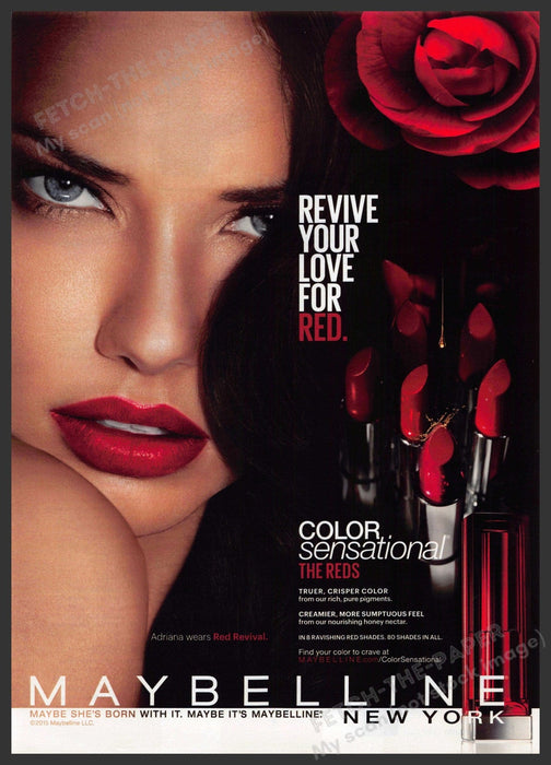 Maybelline 2010s Print Advertisement Ad 2015 Adriana Lima Red Lips Maybelline