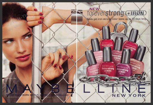 Maybelline Cosmetic 2000s Print Advertisement (2pg centerfold) 2004 Adriana Lima Fetch-the-Paper