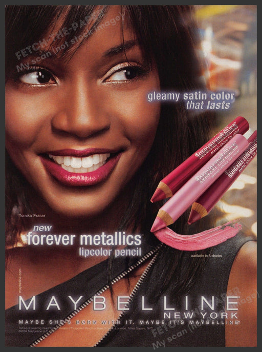 Maybelline Cosmetics Tomiko Fraser 2000s Print Advertisement 2004 Metallics Fetch-the-Paper