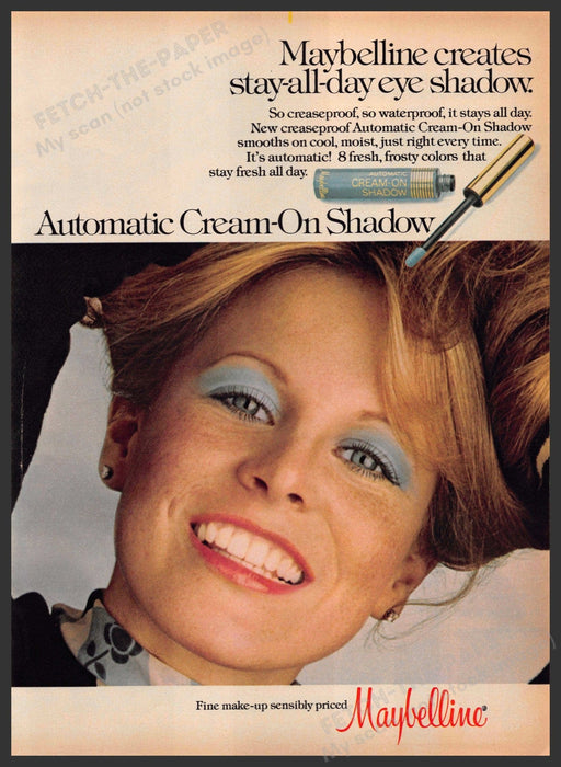 Maybelline Cream-On Shadow 1970s Print Advertisement 1977 Blue Eyes Maybelline