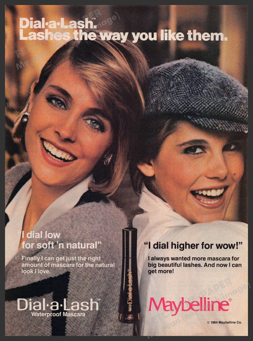 Maybelline Dial-a-Lash Mascara 1980s Print Advertisement 1985 Girl Friends Fetch-the-Paper
