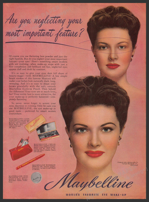 Maybelline Eye Makeup Cosmetics 1940s Print Advertisement Ad 1947 Fetch-the-Paper