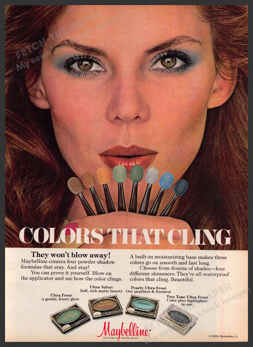 Maybelline Eye Shadow 1970s Print Advertisement 1979 Colors that Cling Maybelline
