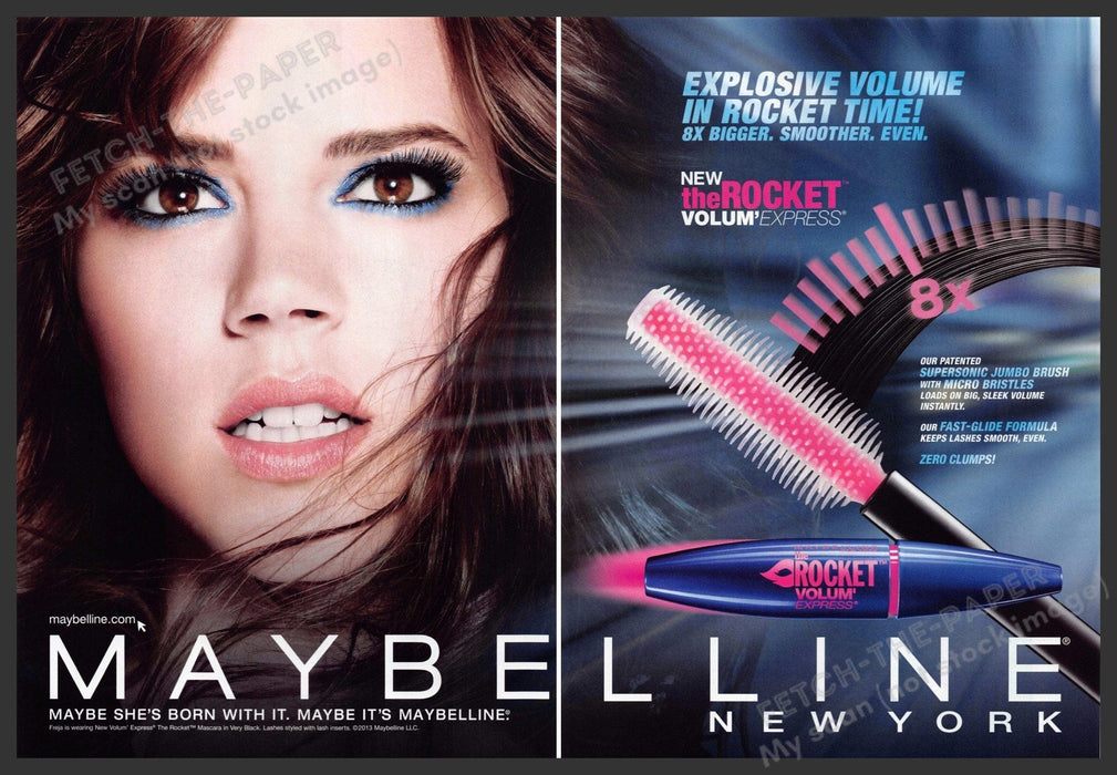 Maybelline Freja Beha Erichsen 2010s Print Ad (2 page) 2013 Rocket Volume Fetch-the-Paper