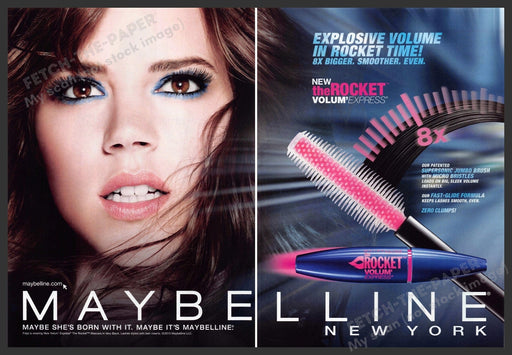 Maybelline Freja Beha Erichsen 2010s Print Ad (2 page) 2013 Rocket Volume Fetch-the-Paper