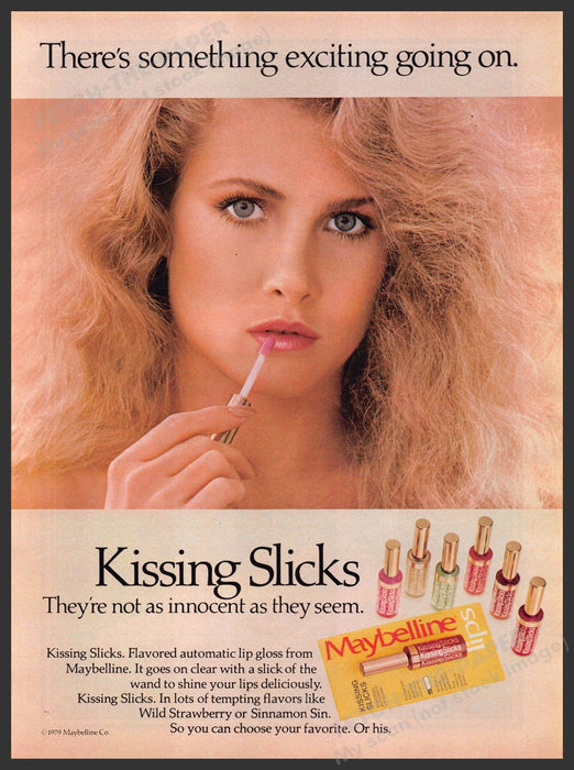 Maybelline Kissing Slicks Lip Gloss 1980s Print Advertisement 1981 Maybelline