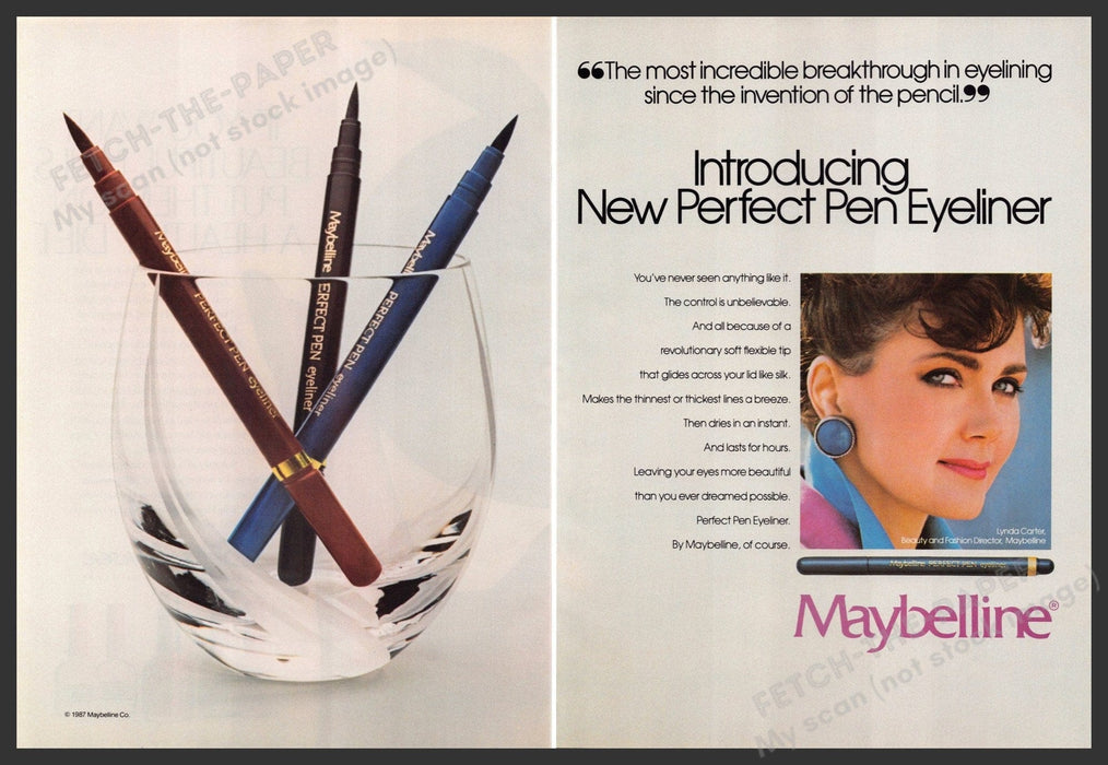 Maybelline Lynda Carter 1980s Print Advertisement Ad (2 pgs) 1987 Eyeliner Fetch-the-Paper