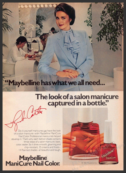 Maybelline Manicure Lynda Carter 1980s Print Advertisement 1982 Nail Salon Fetch-the-Paper