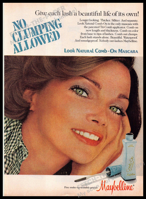 Maybelline Mascara 1970s Print Advertisement 1977 "No clumping allowed" Maybelline
