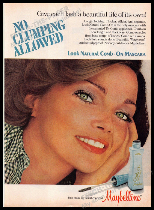 Maybelline Mascara 1970s Print Advertisement 1977 "No clumping allowed" Maybelline