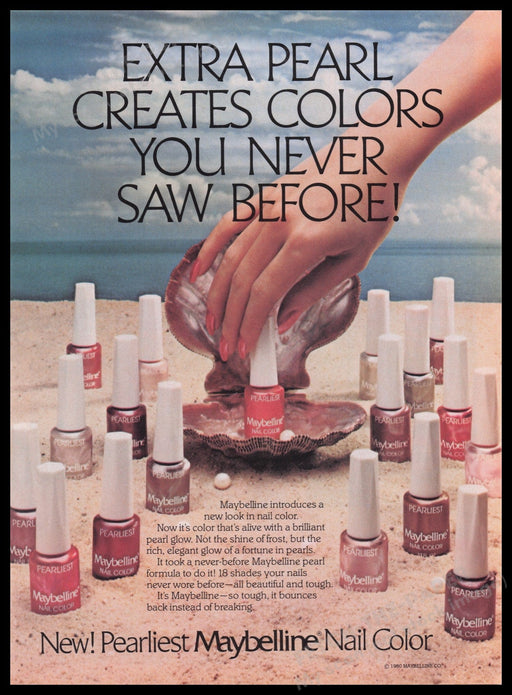Maybelline Nail Color 1980s Print Advertisement Ad 1981 Clamshell Beach Sand Fetch-the-Paper