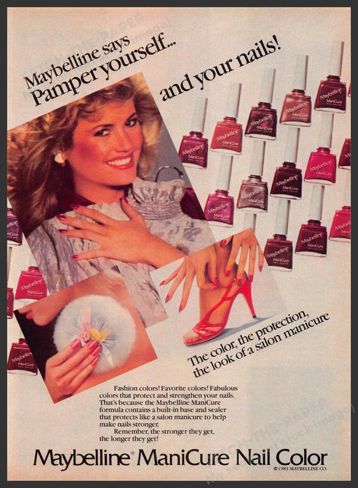 Maybelline Nails 1980s Print Advertisement 1984 Feet Pamper Fastening Shoe Fetch-the-Paper