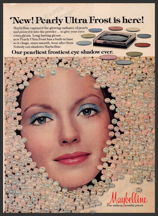 Maybelline Pearly Ultra Frost 1970s Print Advertisement 1976 Pearls Face Fetch-the-Paper