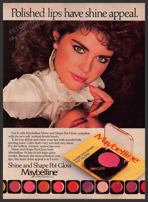 Maybelline Shine & Shape Pot Gloss 1980s Print Advertisement 1983 Polished Lips Fetch-the-Paper