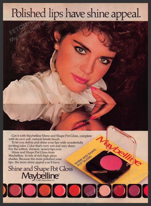 Maybelline Shine & Shape Pot Gloss 1980s Print Advertisement 1983 Polished Lips Fetch-the-Paper