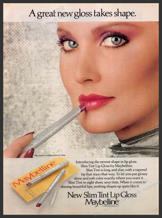Maybelline Slim Tint Lip Gloss 1980s Print Advertisement 1981 Takes Shape Maybelline