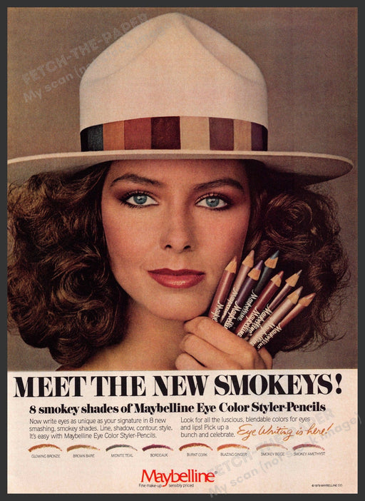 Maybelline Smokeys 1970s Print Advertisement 1979 Eyes Fetch-the-Paper