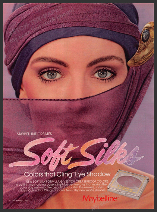 Maybelline Soft Silks Eye Shadow 1980s Print Advertisement 1981 Harem Face Veil Maybelline