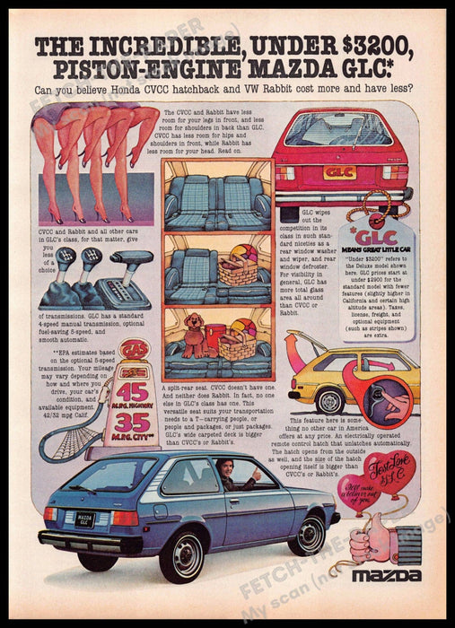 Mazda GLC 1970s Print Advertisement 1977 "The incredible" Car Mazda GLC