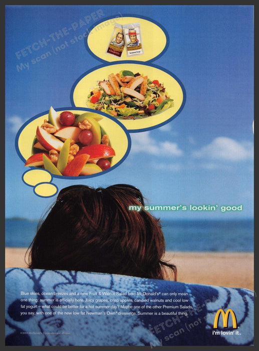 McDonald's Summer Salads 2000s Print Advertisement 2005 Relaxing on Beach Fetch-the-Paper