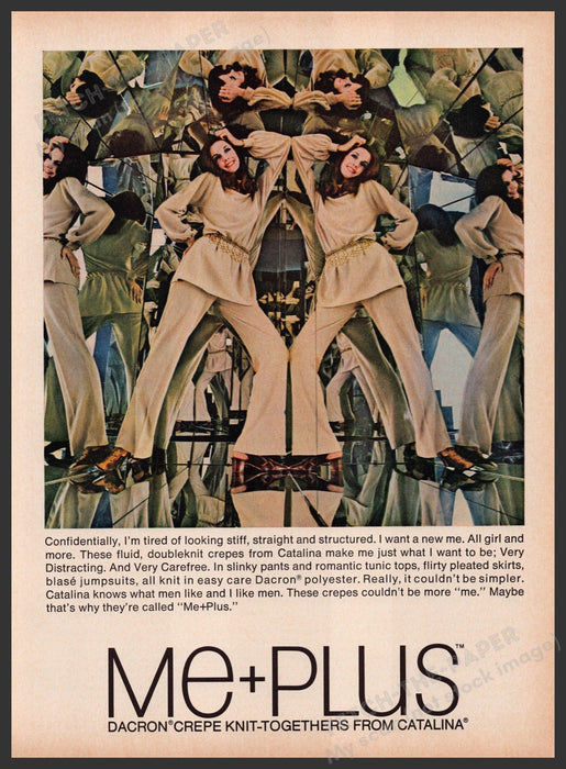 Me+Plus Catalina Dacron Crepe Clothing 1960s Print Advertisement Ad 1969 Fetch the Paper!
