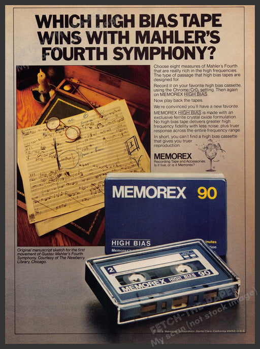 Memorex 90 High Bias Cassette Tape 1970s Print Advertisement 1979 Fetch-the-Paper