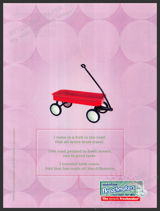 Mentos Breathmakers 2000s Print Advertisement 2003 Red Wagon Fetch-the-Paper