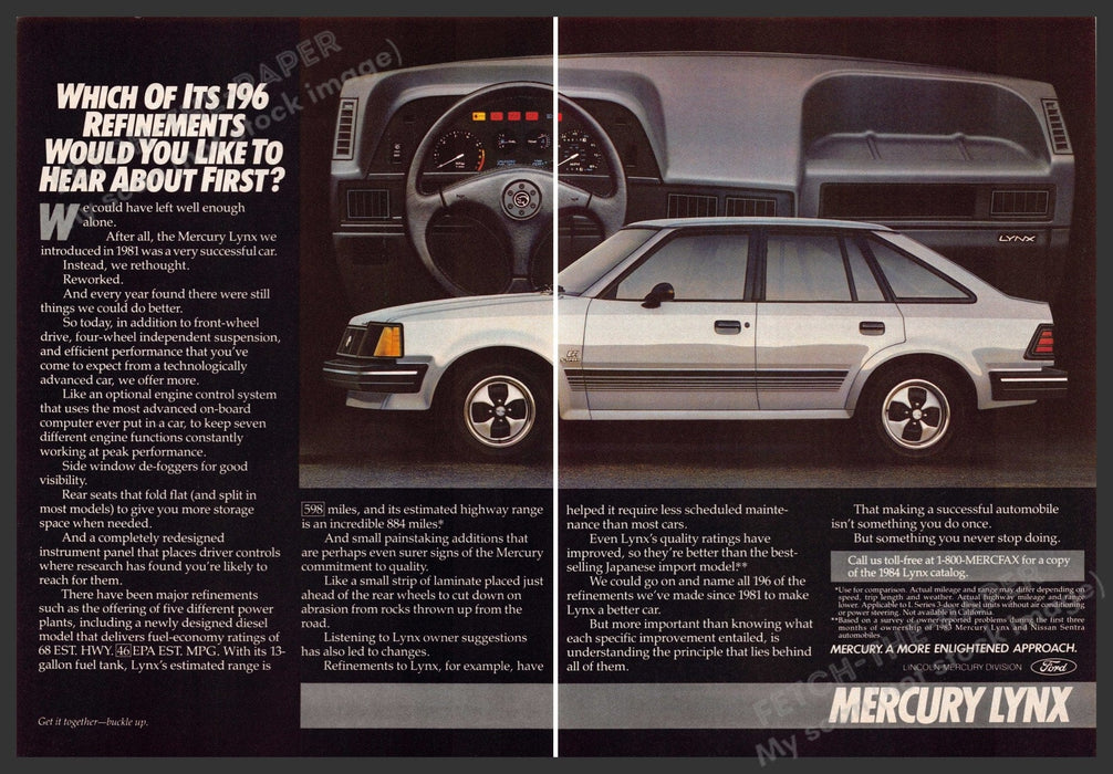 Mercury Lynx 1980s Magazine Print Ad (2 pages) 1984 196 Refinements Mercury Lynx