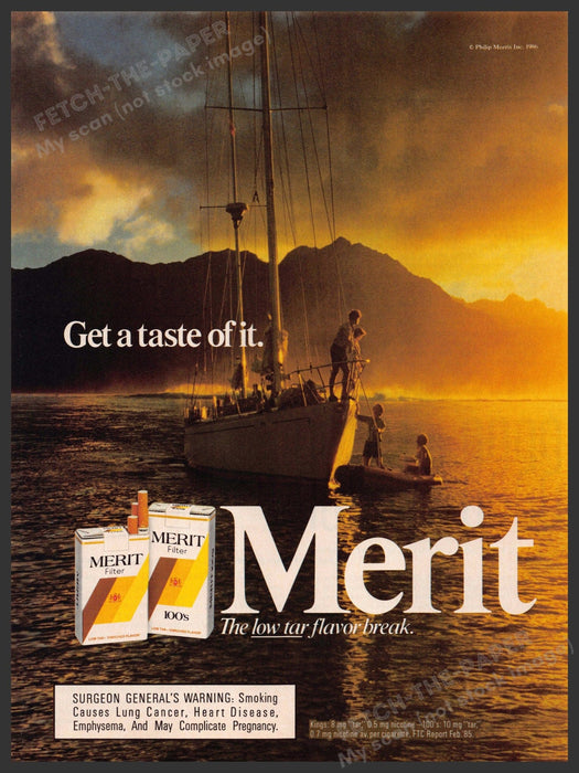Merit 1980s Magazine Print Advertisement 1986 Sunset Boat "Get a taste of it" Merit