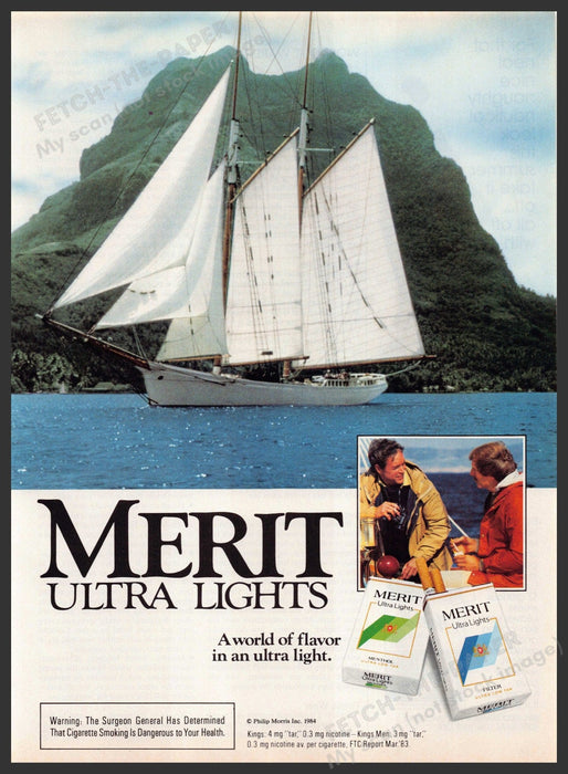Merit Ultra Lights 1980s Magazine Print Advertisement 1984 Sailboat Mountain Merit Ultra Lights