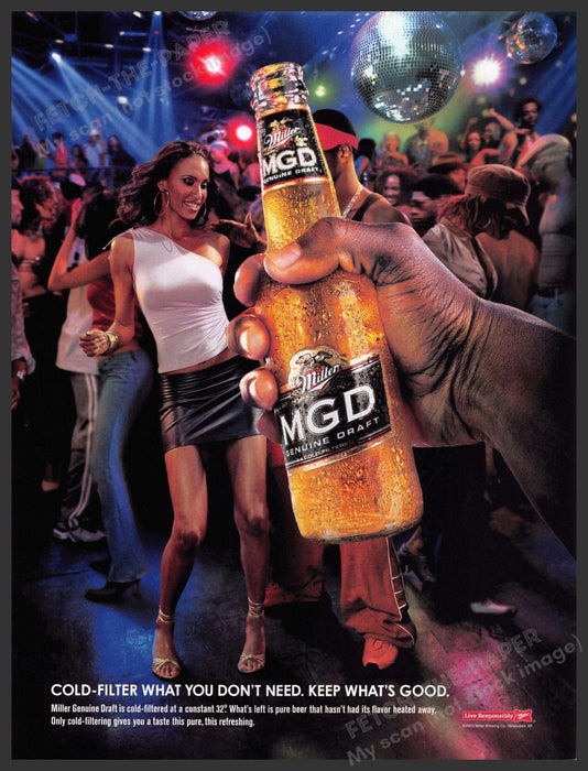 MGD Miller 2000s Print Advertisement 2003 Night Club Legs Girl Dancing Fetch-the-Paper
