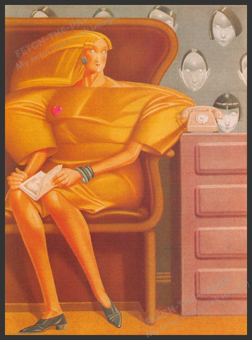 Michel Guire Vaka Artist 1980s Magazine Illustration 1985 Many Faces Fetch-the-Paper