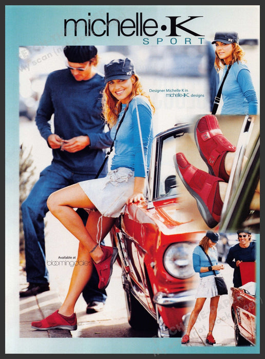 Michelle K Sport Shoes 2000s Print Advertisement Ad 2004 Legs Leaning on Car Fetch-the-Paper