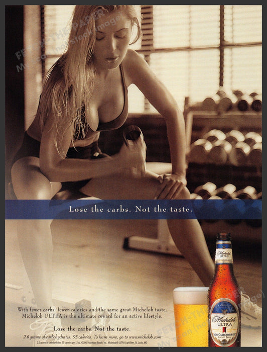 Michelob Ultra 2000s Print Advertisement 2003 Woman Lifting Weights Fetch-the-Paper