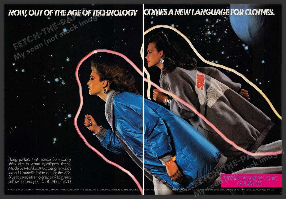 Michiko Flying Jackets Courtelle Fiber 1980s Print Advertisement (2 pages) 1980 Fetch-the-Paper