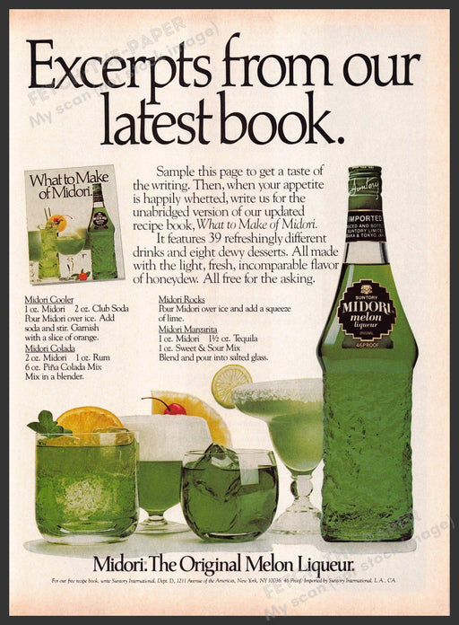 Midori 1980s Magazine Print Advertisement 1981 Recipes Melon Excerpts Fetch-the-Paper