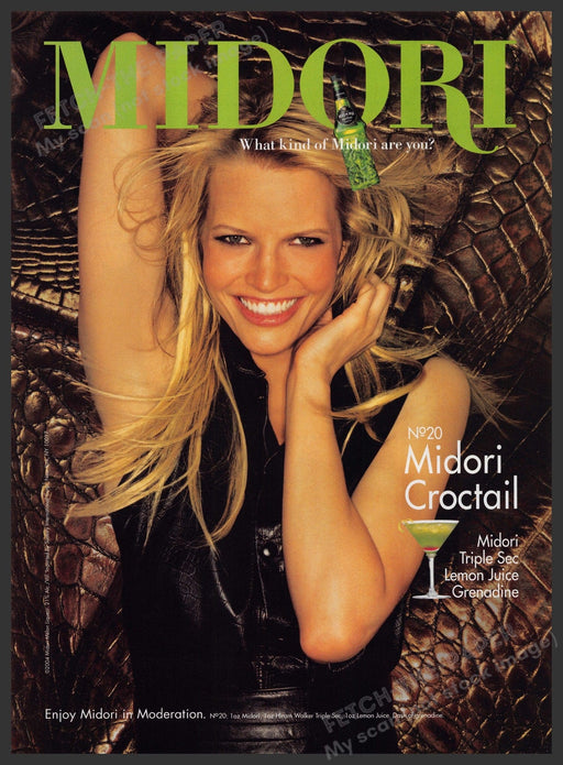 Midori Croctail Recipe 2000s Print Advertisement Ad 2004 Beautiful Blonde Fetch-the-Paper