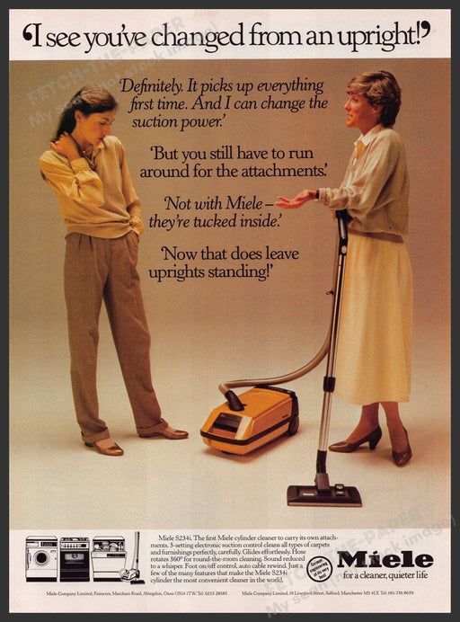 Miele S234i Cylinder Vacuum Cleaner 1980s Print Advertisement Ad 1982 UK Fetch the Paper!