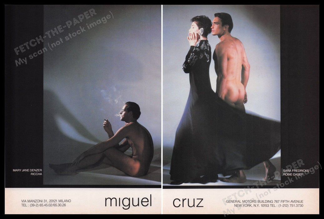 Miguel Cruz Clothing 1980s Print Advertisement (2 pages) 1987 Bare Body Male Fetch the Paper!