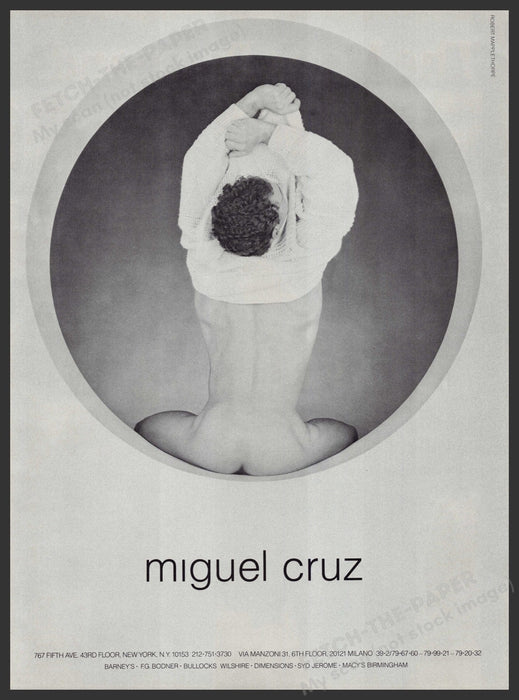 Miguel Cruz Clothing 1980s Print Advertisement Ad 1987 Bare Bottom Fetch-the-Paper
