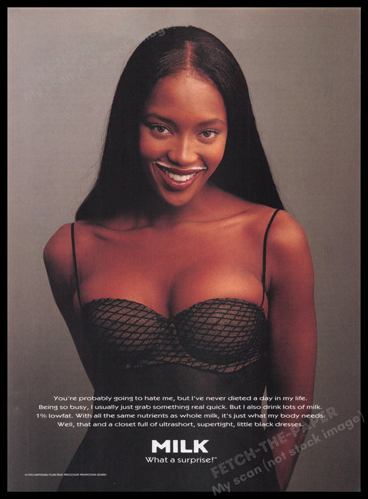 Milk Naomi Campbell 1990s Print Advertisement Ad 1995 Got Milk? Fetch the Paper!