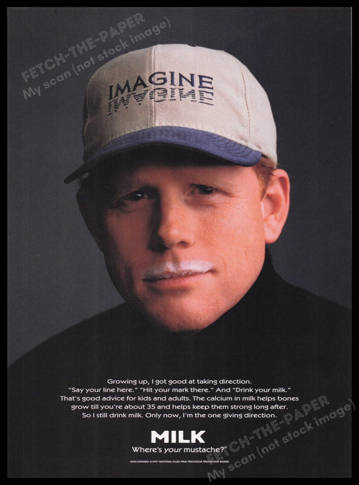 Milk Ron Howard 1990s Print Advertisement Ad 1997 Mustache "Got Milk?" Fetch the Paper!