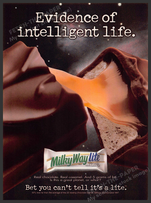 Milky Way Lite 1990s Print Advertisement 1998 "Evidence of intelligent life" Milky Way