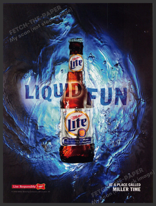Miller Lite 2000s Print Advertisement 2002 Liquid Fun Beer Water Ripples Fetch-the-Paper