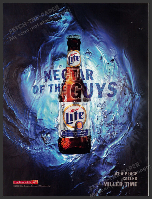 Miller Lite Beer 2000s Print Advertisement Ad 2002 "Nectar of the Guys" Fetch-the-Paper