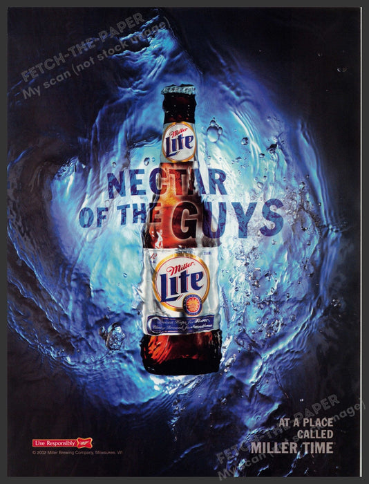 Miller Lite Beer 2000s Print Advertisement Ad 2002 "Nectar of the Guys" Fetch-the-Paper