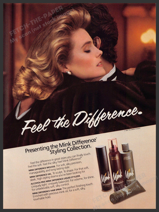 Mink Difference 1980s Magazine Print Advertisement 1988 Waves Feel Couple Mink Difference